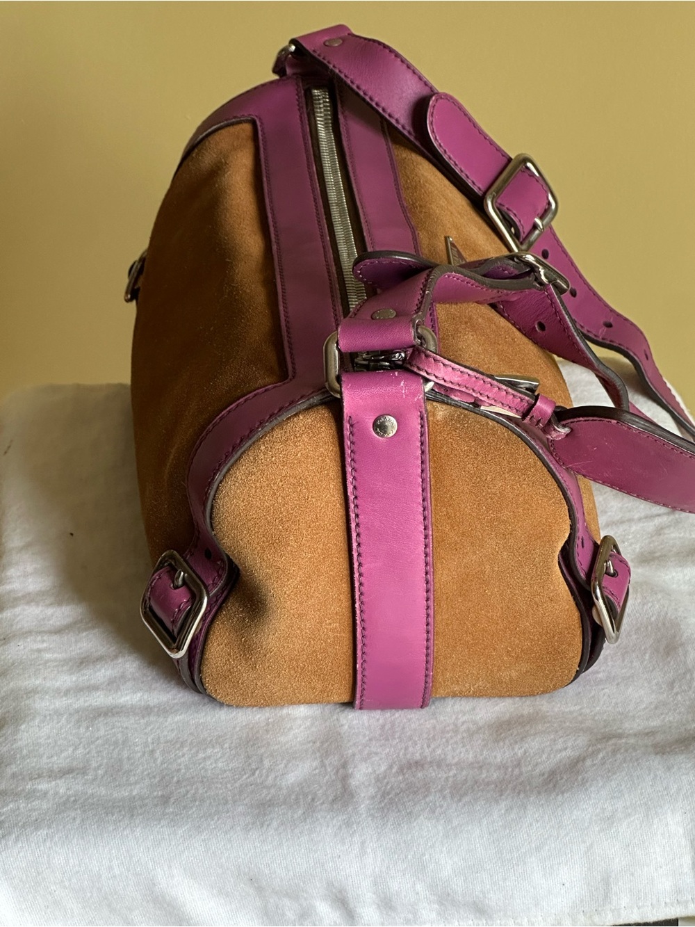 Prada Brown Suede Pink Leather Barrel Bag - Picture 7 of 17